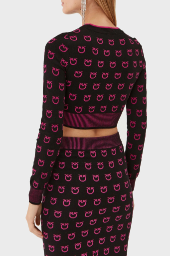 Pinko Logo Desen Baskılı Uzun Kollu Regular Fit Crop Bayan Sweat 101561 A112 ZW1 SİYAH-PEMBE - 7