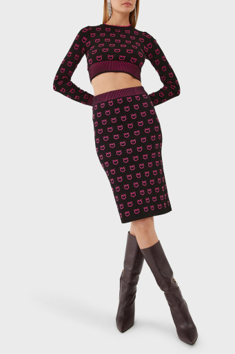 Pinko Logo Desen Baskılı Uzun Kollu Regular Fit Crop Bayan Sweat 101561 A112 ZW1 SİYAH-PEMBE - 8
