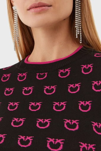 Pinko Logo Desen Baskılı Uzun Kollu Regular Fit Crop Bayan Sweat 101561 A112 ZW1 SİYAH-PEMBE - 9