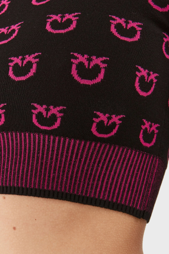 Pinko Logo Desen Baskılı Uzun Kollu Regular Fit Crop Bayan Sweat 101561 A112 ZW1 SİYAH-PEMBE - 10
