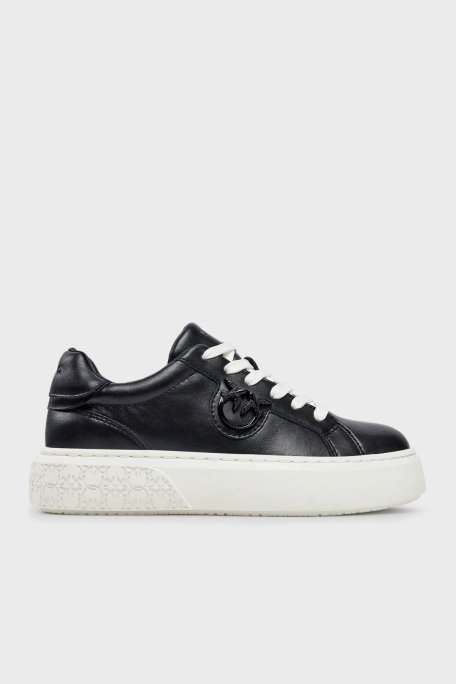 Pinko Logolu Hakiki Deri Paltform Taban Sneaker Bayan Ayakkabı SS0071 P001 Z99 SİYAH - 1