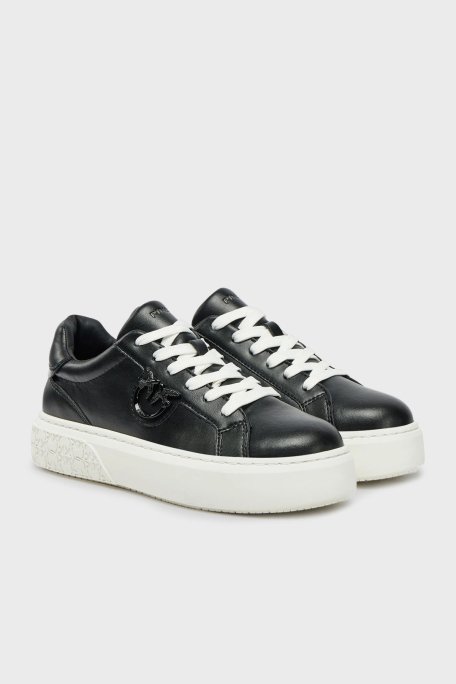 Pinko Logolu Hakiki Deri Paltform Taban Sneaker Bayan Ayakkabı SS0071 P001 Z99 SİYAH - 2