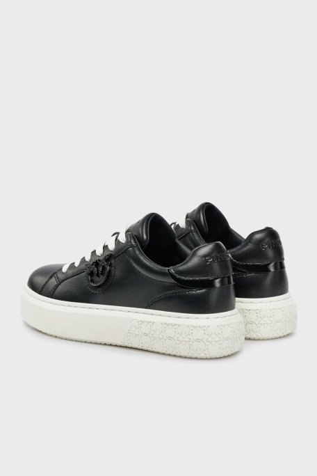 Pinko Logolu Hakiki Deri Paltform Taban Sneaker Bayan Ayakkabı SS0071 P001 Z99 SİYAH - 4