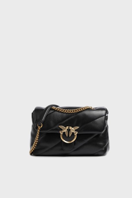 Pinko Metal Logolu Hakiki Deri Zincir Askılı Bayan Çanta 100038 A0F2 Z99Q SİYAH - 1