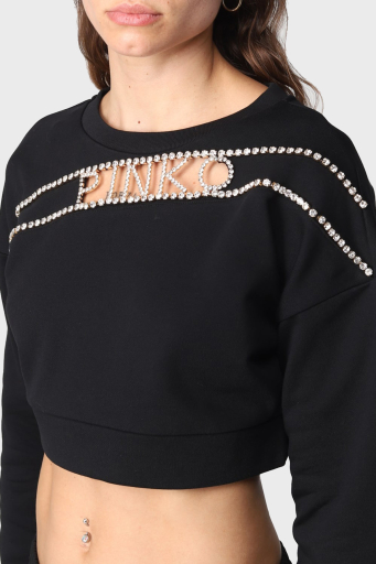 Pinko Pamuklu Elmas Logo İşlemeli Regular Fit Uzun Kollu Crop Bayan Sweat 101608 A12I Z99 SİYAH - 3
