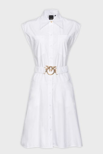 Pinko Pamuklu Kemerli Regular Fit Gömlek Yaka Bayan Elbise 103111 A1P4 Z04 BEYAZ - 5
