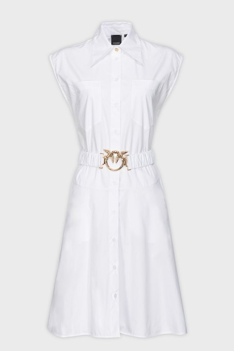 Pinko Pamuklu Kemerli Regular Fit Gömlek Yaka Bayan Elbise 103111 A1P4 Z04 BEYAZ - 5
