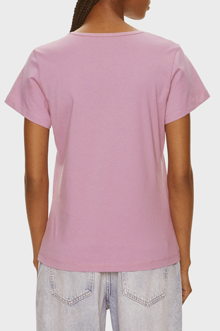 Pinko - Pinko Pamuklu Regular Fit V Yaka Bayan T Shirt 100372A1R7N98 PEMBE (1)