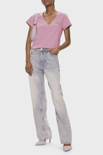 Pinko Pamuklu Regular Fit V Yaka Bayan T Shirt 100372A1R7N98 PEMBE - 6