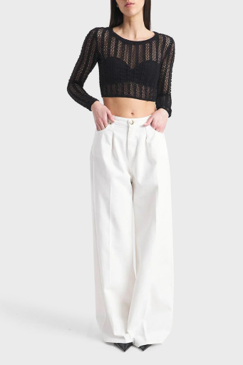 Pinko Pamuklu Relaxed Fit Geniş Paça Bayan Pantolon 102948A1MNZ14 BEYAZ - 7