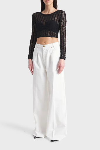 Pinko Pamuklu Relaxed Fit Geniş Paça Bayan Pantolon 102948A1MNZ14 BEYAZ - 8