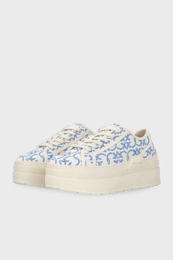 Pinko Platform Sneaker Bayan Ayakkabı SS0013 T006 E96 EKRU-MAVİ - 3