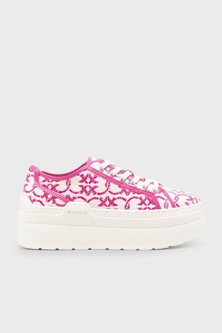 Pinko Platform Sneaker Bayan Ayakkabı SS0013 T006 N17 EKRU-PEMBE - 1