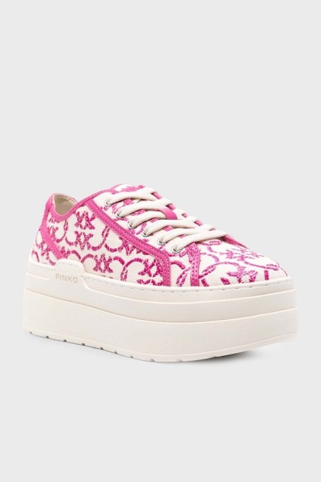 Pinko Platform Sneaker Bayan Ayakkabı SS0013 T006 N17 EKRU-PEMBE - 2