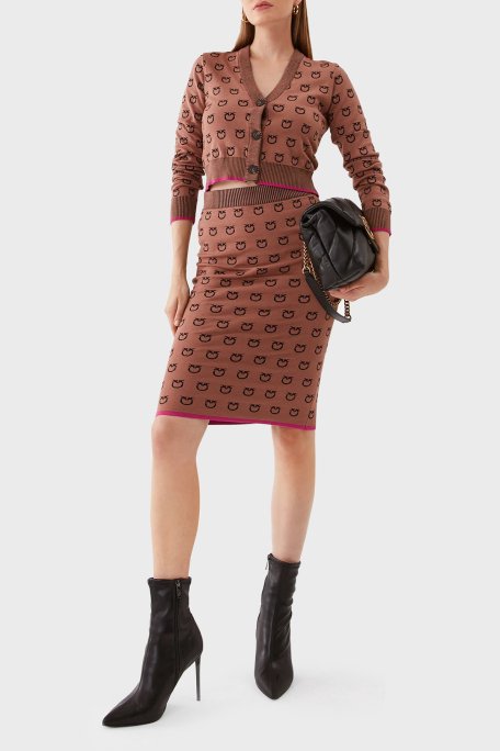 Pinko Regular Fit Düğmeli V Yaka Uzun Kollu Logo Desenli Crop Bayan Hırka 101563 A112 CZ3 KAHVE - 2