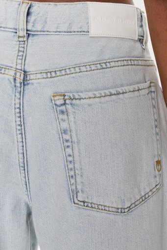 Pinko Relaxed Fit Düşük Bel Wide Leg Jeans Bayan Kot Pantolon 101733A1JHPJQ Buz Mavisi - 5
