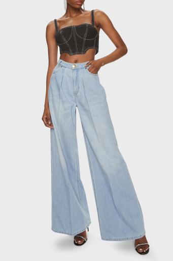 Pinko Relaxed Fit Yüksek Bel Wide Leg Bayan Kot Pantolon 102948A1MOPJN Buz Mavisi - 1