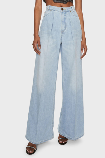Pinko Relaxed Fit Yüksek Bel Wide Leg Bayan Kot Pantolon 102948A1MOPJN Buz Mavisi - 7