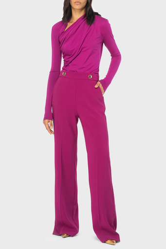Pinko Slim Fit Fermuar ve Düğme Detaylı Yüksek Bel Bol Paça Bayan Pantolon 100055 A14I VIB FUŞYA - 1