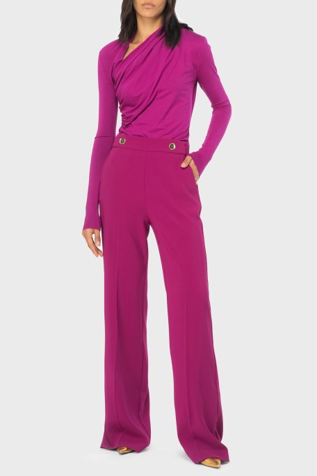 Pinko Slim Fit Fermuar ve Düğme Detaylı Yüksek Bel Bol Paça Bayan Pantolon 100055 A14I VIB FUŞYA - 1