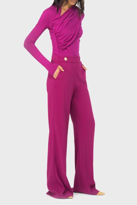 Pinko Slim Fit Fermuar ve Düğme Detaylı Yüksek Bel Bol Paça Bayan Pantolon 100055 A14I VIB FUŞYA - 2