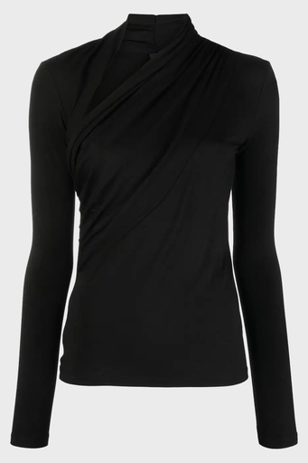 Pinko Slim Fit Jarse Asimetrik Drapeli Bayan Bluz 102363 A1DE Z99 SİYAH - 5