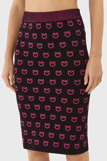 Pinko Slim Fit Logo Desenli Kalem Bayan Etek 101565 A112 ZW1 SİYAH-PEMBE - 1