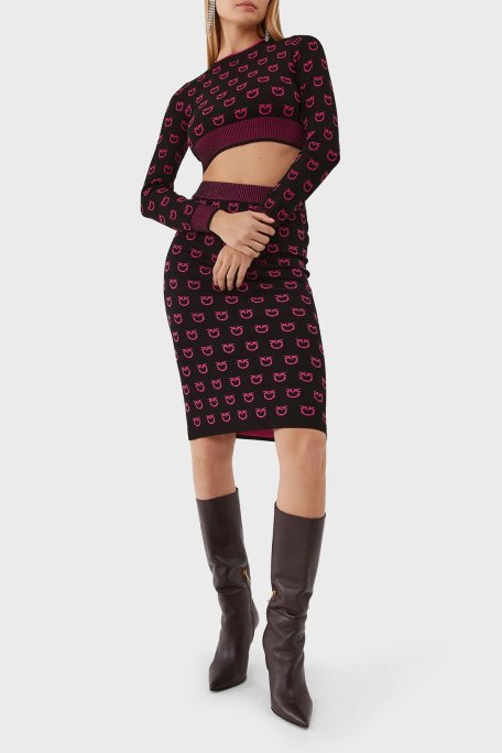Pinko Slim Fit Logo Desenli Kalem Bayan Etek 101565 A112 ZW1 SİYAH-PEMBE - 2