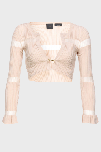 Pinko Slim Fit Transparan Şeritli Crop Bayan Hırka 102969A1NAD04 BEJ - 6