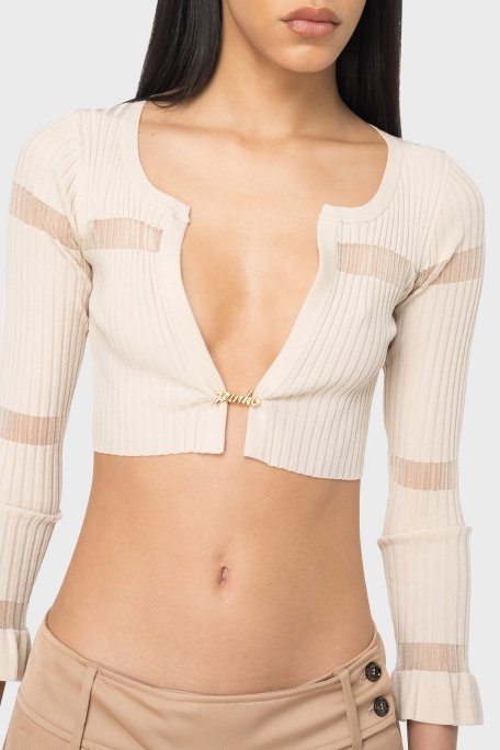 Pinko Slim Fit Transparan Şeritli Crop Bayan Hırka 102969A1NAD04 BEJ - 1