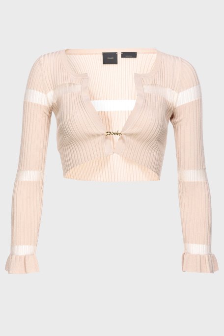 Pinko Slim Fit Transparan Şeritli Crop Bayan Hırka 102969A1NAD04 BEJ - 6