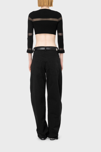 Pinko Slim Fit Transparan Şeritli Crop Bayan Hırka 102969A1NAZ99 SİYAH - 4