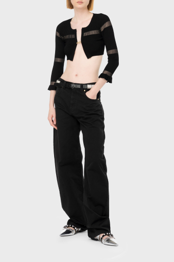 Pinko Slim Fit Transparan Şeritli Crop Bayan Hırka 102969A1NAZ99 SİYAH - 7