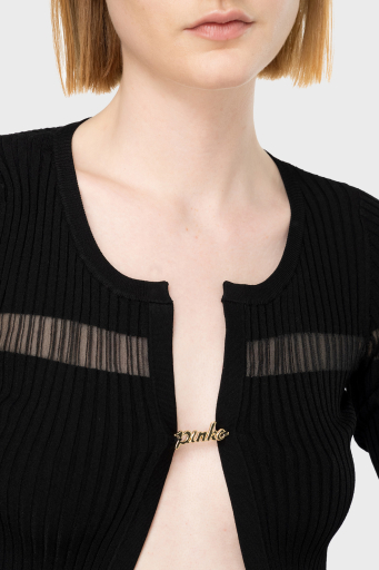 Pinko Slim Fit Transparan Şeritli Crop Bayan Hırka 102969A1NAZ99 SİYAH - 9