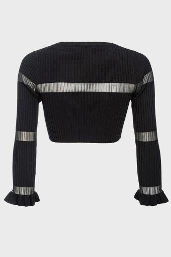 Pinko Slim Fit Transparan Şeritli Crop Bayan Hırka 102969A1NAZ99 SİYAH - 12