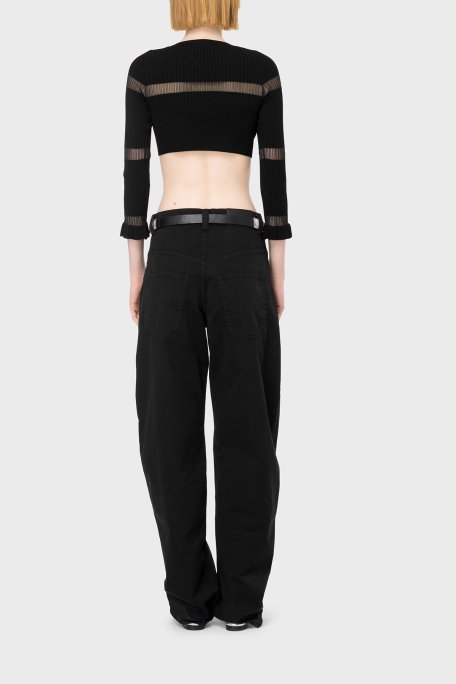 Pinko Slim Fit Transparan Şeritli Crop Bayan Hırka 102969A1NAZ99 SİYAH - 4