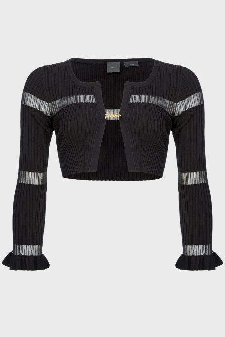 Pinko Slim Fit Transparan Şeritli Crop Bayan Hırka 102969A1NAZ99 SİYAH - 5