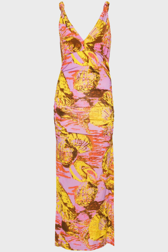 Pinko V Yaka Askılı Uzun Bayan Elbise 103286A1PCNH6 Pembe-Sarı - 8