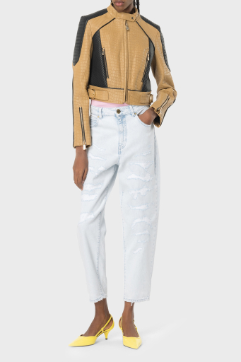 Pinko Yırtık Detaylı Yüksek Bel Mom Jeans Bayan Kot Pantolon 100379A1JKPJQ Buz Mavisi - 1