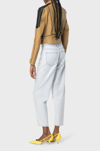Pinko Yırtık Detaylı Yüksek Bel Mom Jeans Bayan Kot Pantolon 100379A1JKPJQ Buz Mavisi - 2