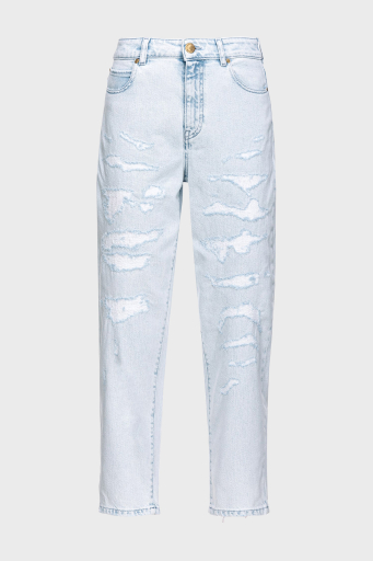 Pinko Yırtık Detaylı Yüksek Bel Mom Jeans Bayan Kot Pantolon 100379A1JKPJQ Buz Mavisi - 4