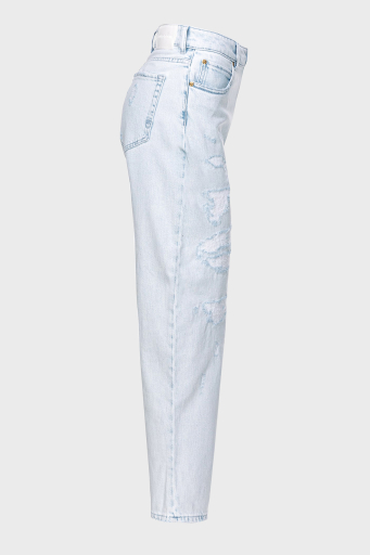 Pinko Yırtık Detaylı Yüksek Bel Mom Jeans Bayan Kot Pantolon 100379A1JKPJQ Buz Mavisi - 5