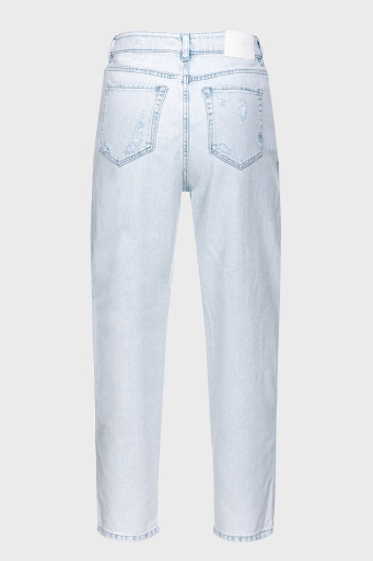 Pinko Yırtık Detaylı Yüksek Bel Mom Jeans Bayan Kot Pantolon 100379A1JKPJQ Buz Mavisi - 6
