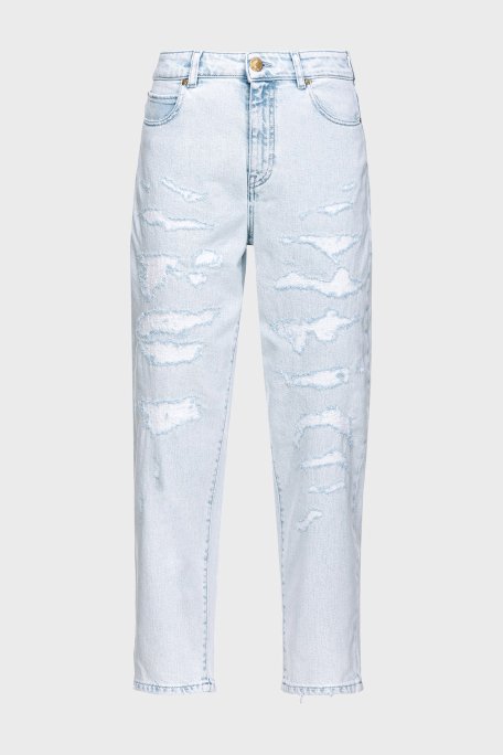 Pinko Yırtık Detaylı Yüksek Bel Mom Jeans Bayan Kot Pantolon 100379A1JKPJQ Buz Mavisi - 4