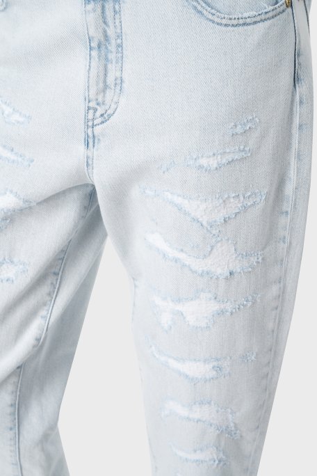 Pinko Yırtık Detaylı Yüksek Bel Mom Jeans Bayan Kot Pantolon 100379A1JKPJQ Buz Mavisi - 7