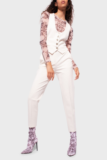 Pinko Yüksek Bel Regular Fit Kumaş Bayan Pantolon 100309 A0KD N96 EKRU - 1