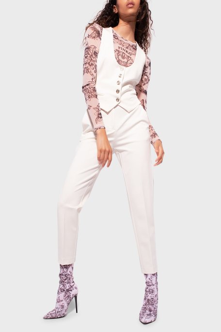 Pinko Yüksek Bel Regular Fit Kumaş Bayan Pantolon 100309 A0KD N96 EKRU - 1