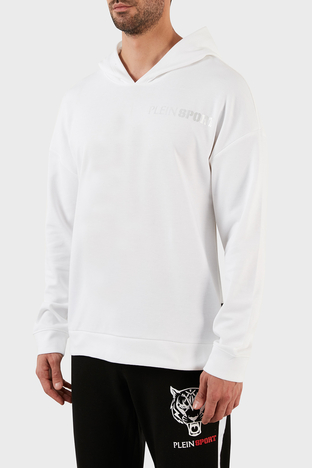 Plein Sport - Plein Sport Pamuklu Baskılı Regular Fit Kapüşonlu Erkek Sweat FIPSC131501 BEYAZ (1)