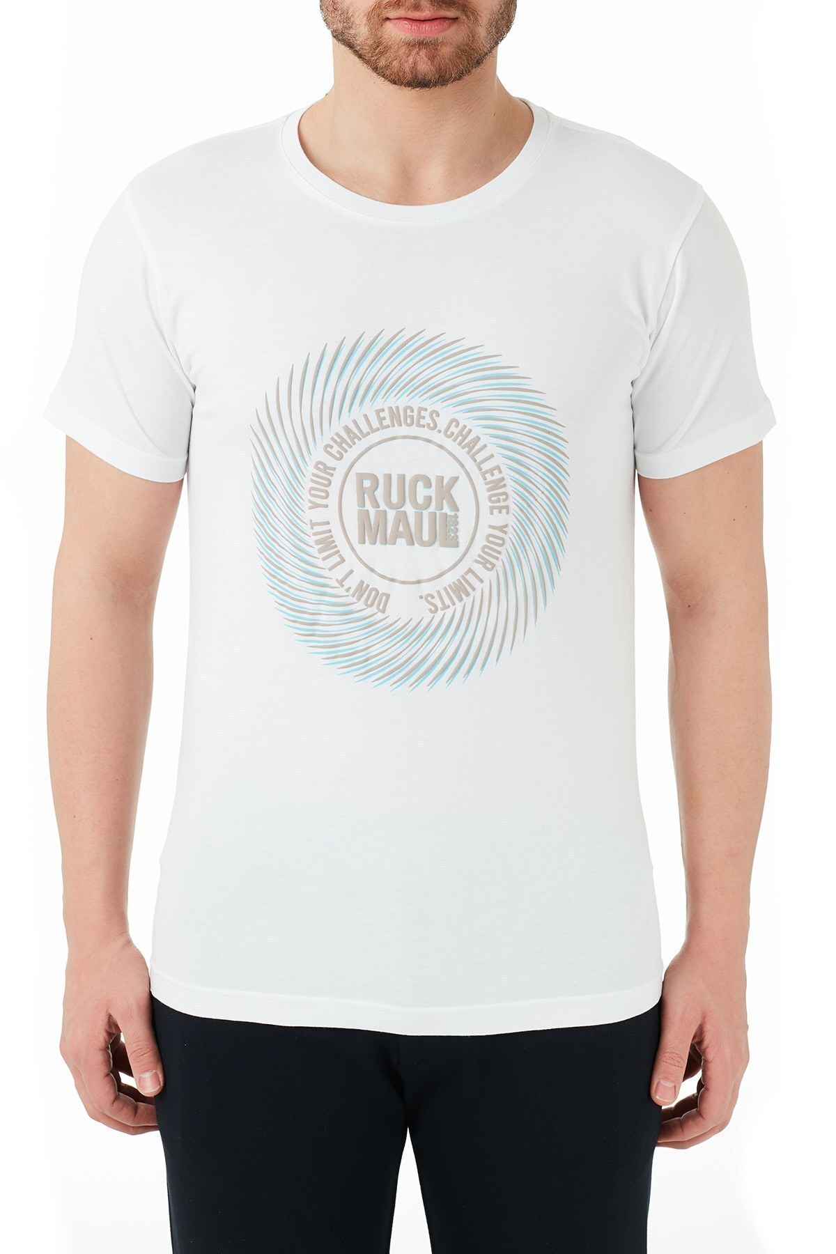 Ruck & Maul % 100 Pamuklu Baskılı Bisiklet Yaka Erkek T Shirt RMM03000707 BEYAZ