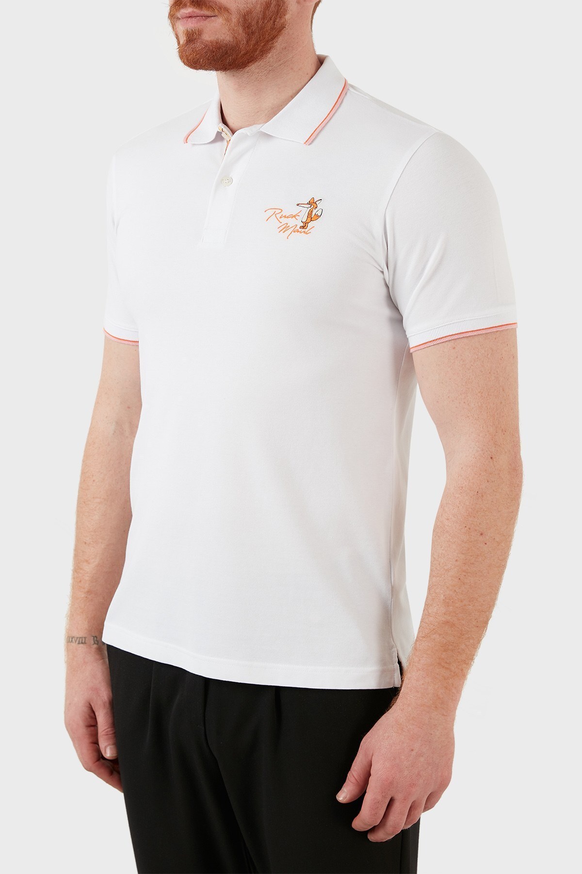 Ruck & Maul Pamuklu Düğmeli T Shirt Erkek Polo RMM01000716 BEYAZ